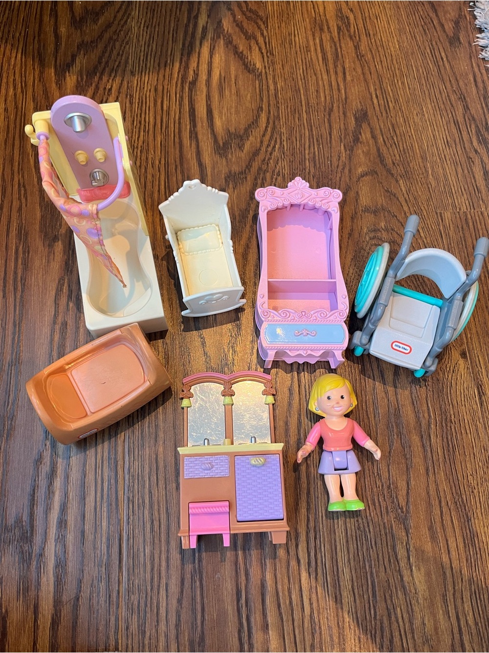 Little tikes vintage Doll Furniture lot fisher price tub sink wheel chair crib